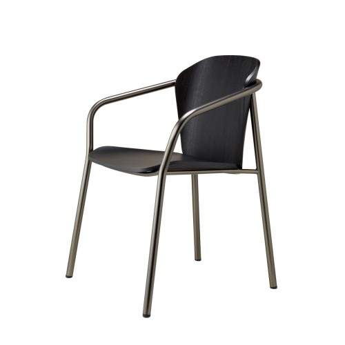 Krzesło Finn metal wood z podłokietnikiem - matowy nikiel