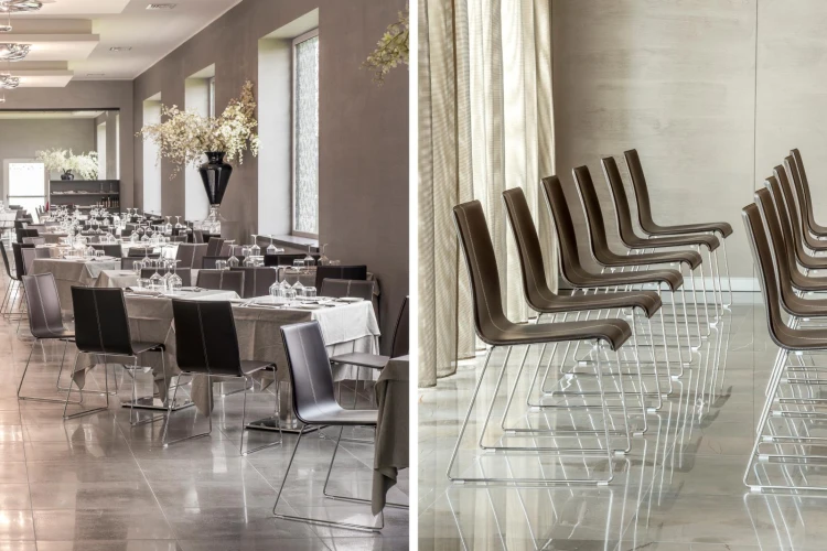 krzesło Kuadra, krzesło Pedrali, krzesło stalowe, krzesło skórzane, krzesło do jadalni, krzesło do kawiarni, krzesło do restauracji, nowoczesny design, włoski design
