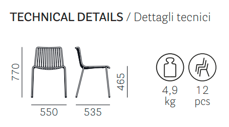 krzesło Nolita, krzesło Pedrali, krzesło stalowe, krzesło na taras, krzesło do restauracji, krzesło outdoorowe, włoski design, nowoczesny design