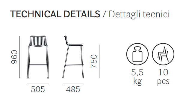 hoker Nolita, hoker Pedrali, hoker stalowy, hoker na taras, hoker do restauracji, hoker outdoorowy, włoski design, nowoczesny design