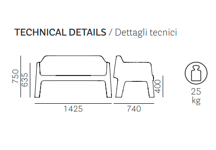 sofa Pedrali, sofa Plus, sofa z tworzywa, sofa do ogrodu, sofa na taras, nowoczesny design, włoski design, stylowa sofa