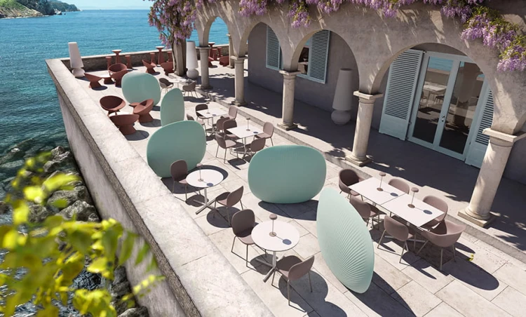 ścianka działowa Fade Shell, ścianka działowa Plust, ścianka działowa z tworzywa, ścianka działowa na taras, ścianka działowa do restauracji, włoski design, nowoczesny design