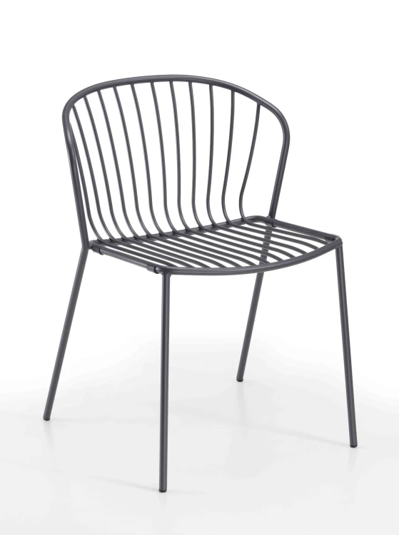 krzesło Amitha, styl industrialny, krzesło outdoor, krzesło do restauracji, minimalizm, trwałość, odporność na warunki, nowoczesny design, pręty stalowe, loft, meble komercyjne