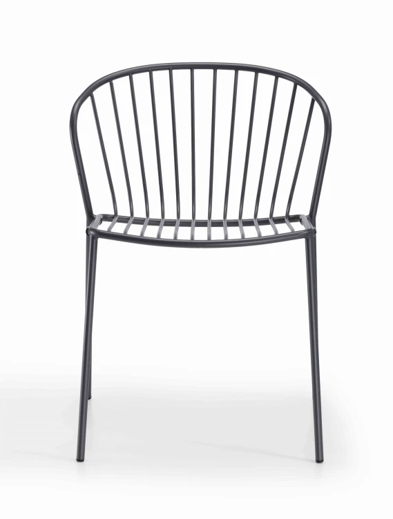 krzesło Amitha, styl industrialny, krzesło outdoor, krzesło do restauracji, minimalizm, trwałość, odporność na warunki, nowoczesny design, pręty stalowe, loft, meble komercyjne