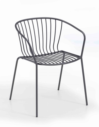 krzesło Amitha, styl industrialny, krzesło outdoor, krzesło do restauracji, minimalizm, trwałość, odporność na warunki, nowoczesny design, pręty stalowe, loft, meble komercyjne