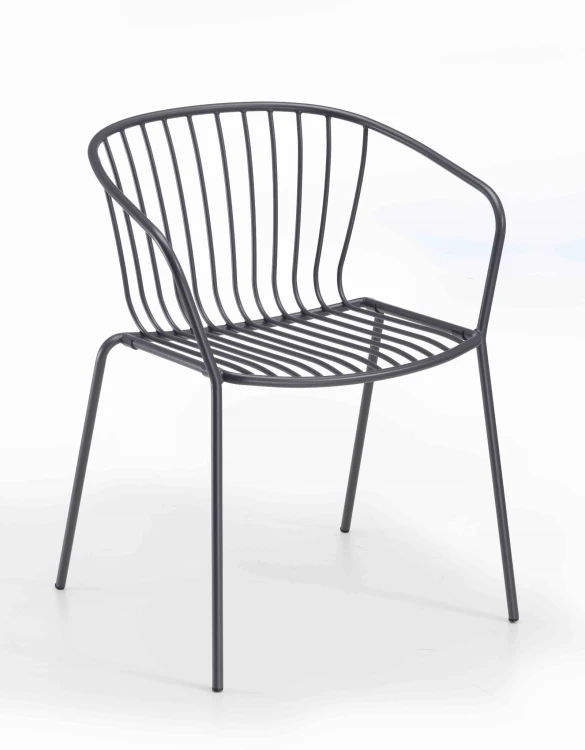 krzesło Amitha, styl industrialny, krzesło outdoor, krzesło do restauracji, minimalizm, trwałość, odporność na warunki, nowoczesny design, pręty stalowe, loft, meble komercyjne