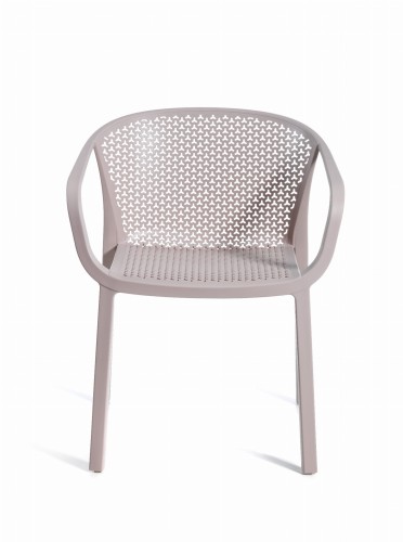 krzesło outdoor, nowoczesne krzesło, meble ogrodowe, odporność na warunki, perforowane oparcie, podłokietniki, ergonomia, komfort, styl industrialny, sztaplowanie, ogródek restauracyjny, balkon, trwałość, design