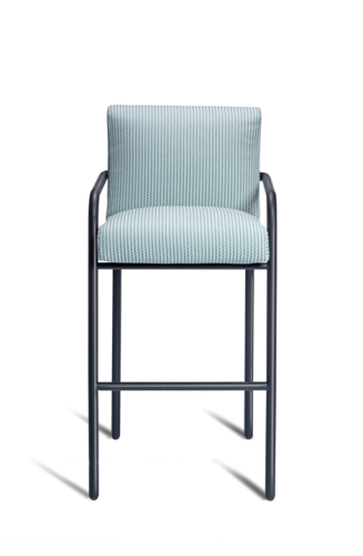 hoker aluminiowy, hoker tapicerowany, nowoczesny hoker, hoker z podłokietnikami, meble do baru, hoker sztaplowany, hoker do kuchni, hoker do restauracji, siedzisko z tapicerką, design meble, hoker Pilar