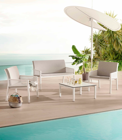 sofa outdoor, sofa Minush, sofa z tworzywa sztucznego, sofa na taras, meble zewnętrzne, odporna na deszcz, odporna na UV, meble do kawiarni, meble na balkon