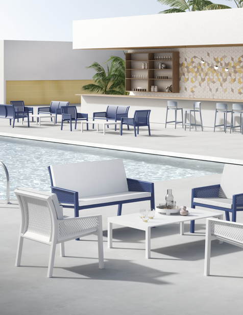 sofa outdoor, sofa Minush, sofa z tworzywa sztucznego, sofa na taras, meble zewnętrzne, odporna na deszcz, odporna na UV, meble do kawiarni, meble na balkon