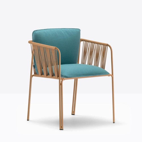 krzesło Narì, krzesło Pedrali, włoski design, meble outdoor, krzesło ogrodowe, krzesło na taras, krzesło do ogródka restauracyjnego, stalowa konstrukcja, krzesło tapicerowane
