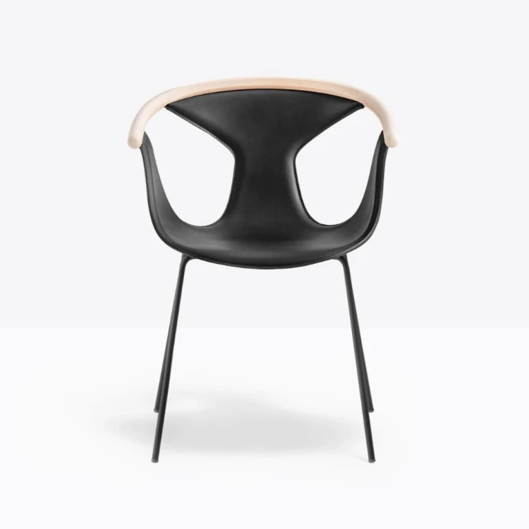 krzesło Fox, krzesło ze skórzanym siedziskiem, krzesło z drewna jesionowego, designerskie krzesło, nowoczesne krzesło do jadalni, eleganckie krzesło tapicerowane, włoskie krzesło, krzesło ze stalową ramą