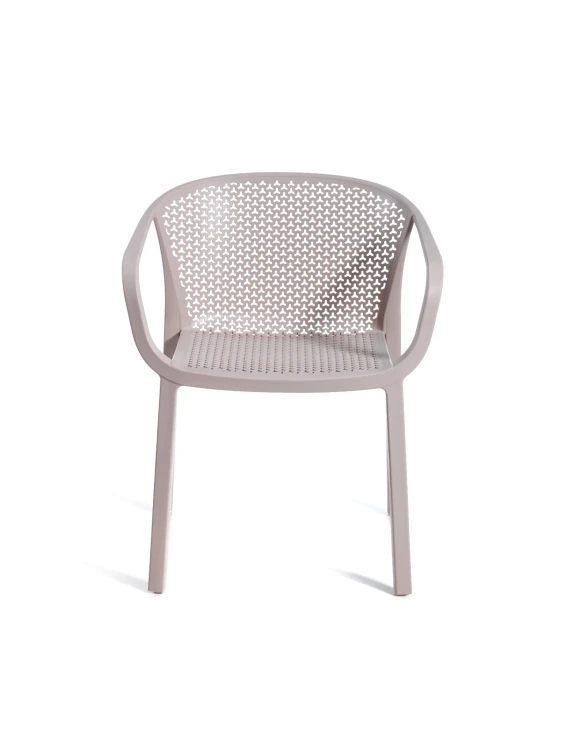 krzesło outdoor, nowoczesne krzesło, meble ogrodowe, odporność na warunki, perforowane oparcie, podłokietniki, ergonomia, komfort, styl industrialny, sztaplowanie, ogródek restauracyjny, balkon, trwałość, design