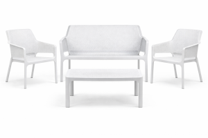 Zestaw stolik kawowy Net + sofa Net Bench i 2 fotele Net Relax bianco - Nardi