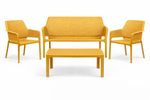 Zestaw stolik kawowy Net + sofa Net Bench i 2 fotele Net Relax senape - Nardi
