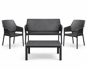 Zestaw stolik kawowy Net + sofa Net Bench i 2 fotele Net Relax anthracite - Nardi