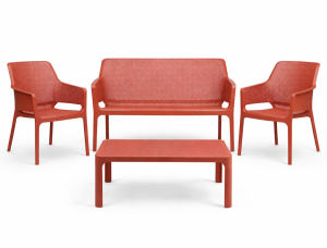 Zestaw stolik kawowy Net + sofa Net Bench i 2 fotele Net Relax corallo - Nardi