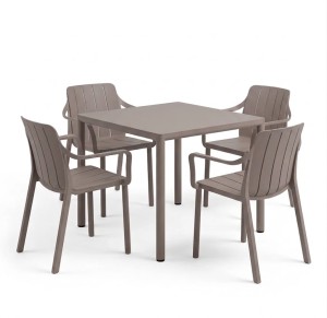 Zestaw Stół Piave 80 + 4 krzesła Tiberina Arm tortora - Nardi